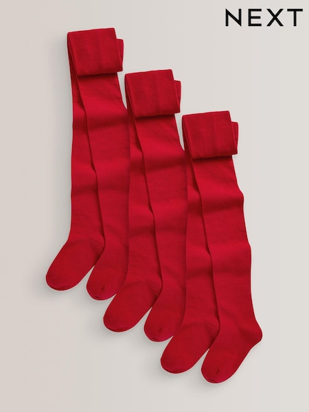 Red Regular Length 3 Pack Cotton Rich School Tights (782108) | £11 - £16