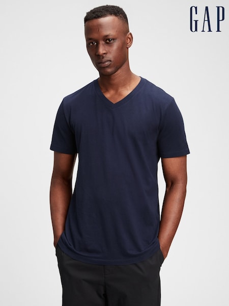 Gap Blue V-Neck Classic 100% Cotton Short Sleeve T-Shirt (782747) | £12