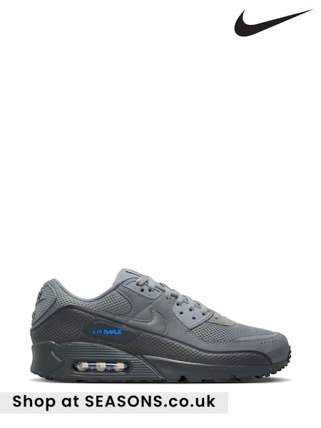 Grey/Blue - Regular Nike Air Max 90 Premium Trainers