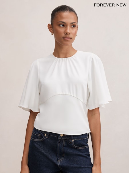 White - Forever New Kirsten Flutter Sleeves Top
