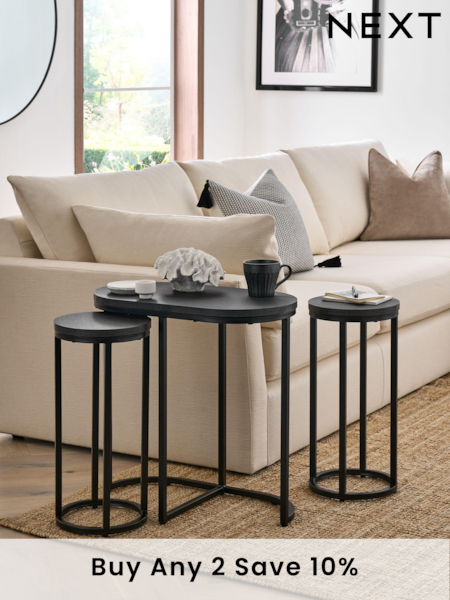 Black Bronx Oak Effect Round Set of 3 Nest of Tables (783576) | £225