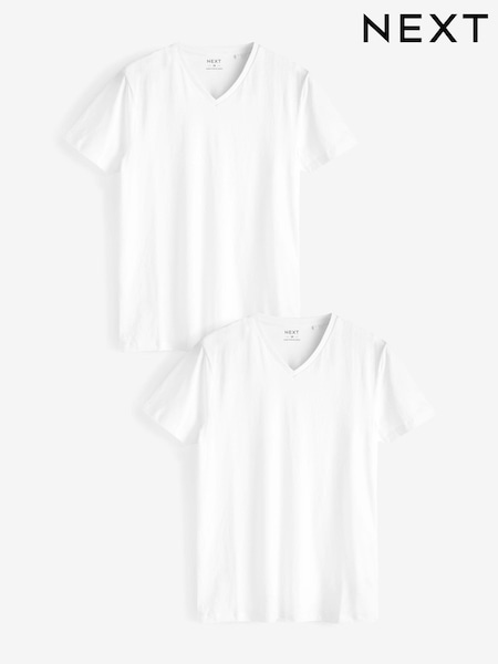 White Regular Fit 100% Cotton V-Neck Layering T-Shirts 2 Pack (783716) | £15