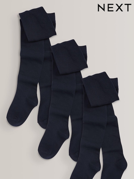 Navy Blue Regular Length 3 Pack Cotton Rich School Tights (784348) | £11 - £16