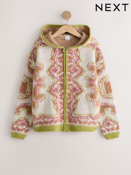 Pink Bandana Print - Knitted Zip Through Cardigan