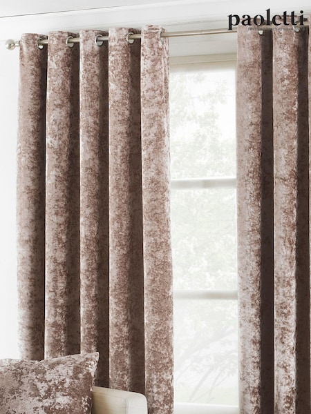 Riva Paoletti Oyster Beige Verona Crushed Velvet Eyelet Curtains (785208) | £52 - £135