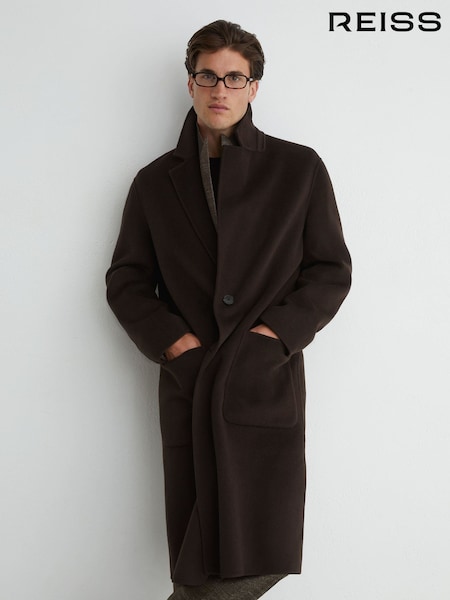 Dark Brown - Regular Reiss Eclipse Wool-blend Blindseam Relaxed-fit Coat