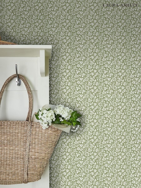 Laura Ashley Moss Green Sweet Alyssum 10M Wallpaper (786618) | £48