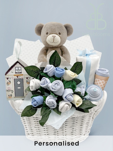 Babyblooms Blue 100% Cotton Frankie Bear's New Baby Gift Basket (786720) | £130