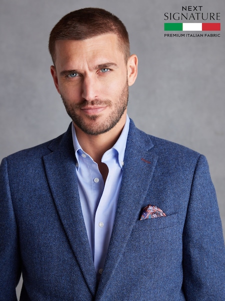 Blue Regular Fit Nova Fides Signature Herringbone Wool Blazer (787242) | £135
