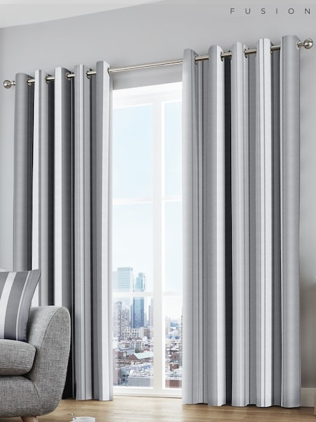 Fusion Grey/White Whitworth Eyelet 100% Cotton Curtains (787421) | £35 - £65