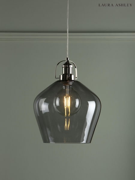 Laura Ashley Grey Rye Smoked Glass Pendant Ceiling Light (787797) | £125