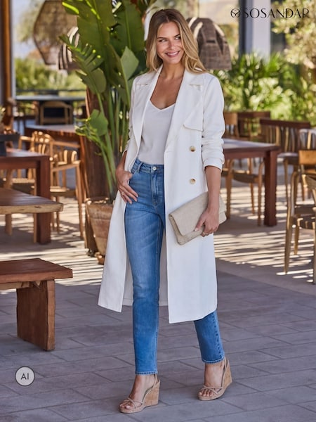 Cream - Sosandar Longline Belted Trench Coat