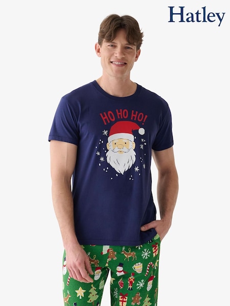 Blue - Regular Hatley Allover Santa Christmas T-shirt