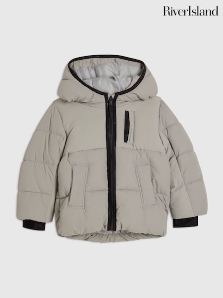 Grey - River Island Padded Hooded Jacket