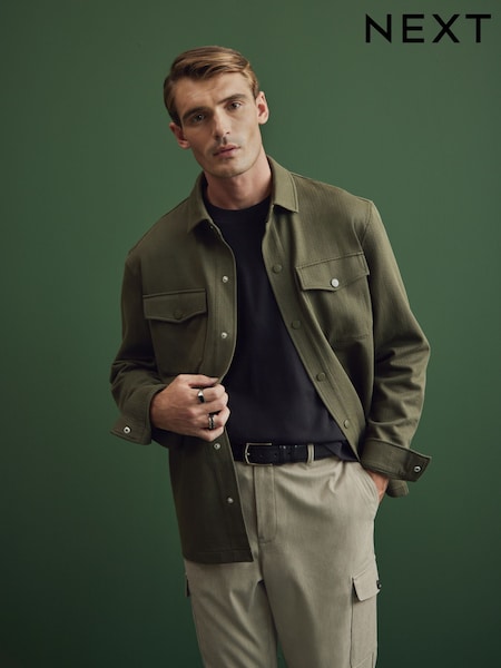 Khaki Green Popper Shacket (789043) | £42