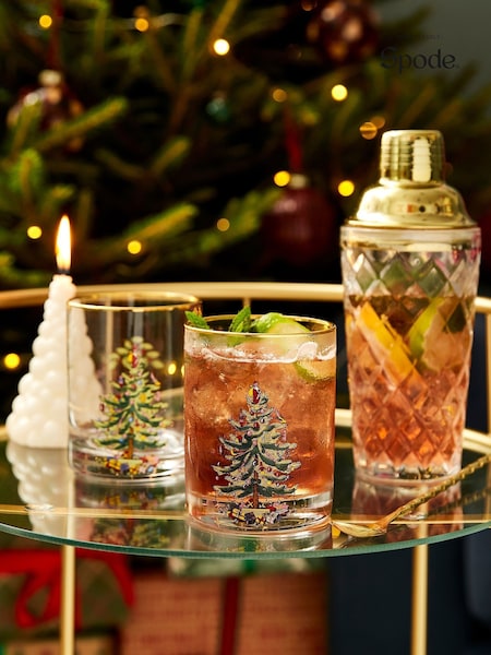 Spode Set Of 4 Christmas Tree Lowball Glasses