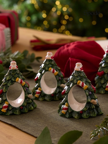 Spode Set Of 4 Christmas Tree Napkin Rings