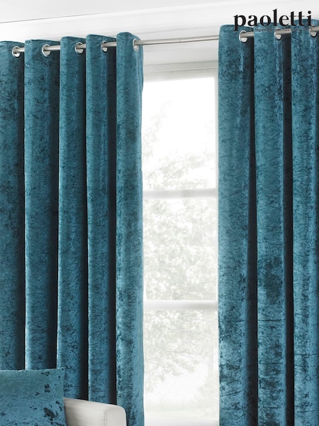 Riva Paoletti Teal Blue Verona Crushed Velvet Eyelet Curtains (789923) | £52 - £135