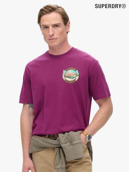 Superdry Purple 100% Cotton Travel Postcard Chest T-Shirt (789949) | £30