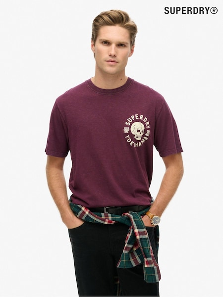 Superdry Purple 100% Cotton Lo-Fi Biker Graphic Loose T-Shirt (790167) | £30