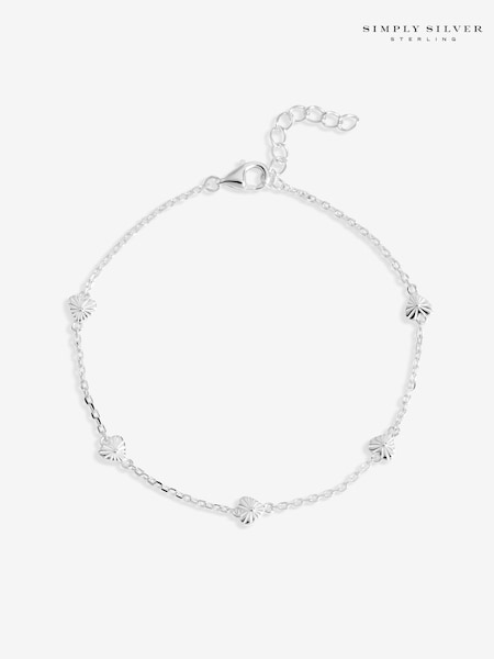 925 Sterling Silver - Simply Silver Diamond Cut Station Heart Bracelet
