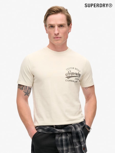 Superdry White Copper Label Chest 100% Cotton Graphic T-Shirt (790540) | £30
