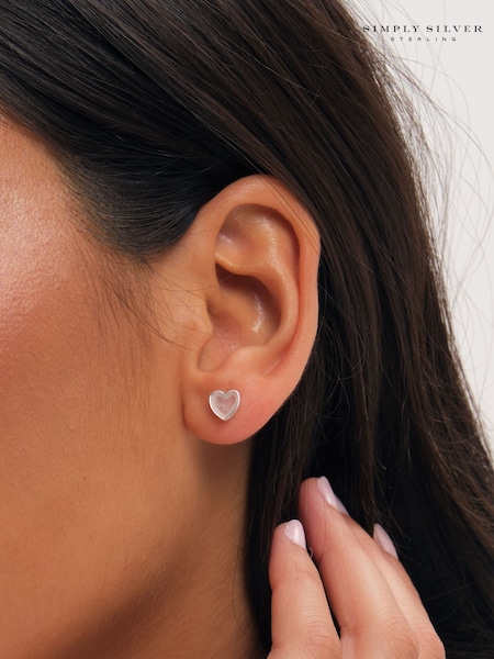 925 Sterling Silver - Simply Silver Heart Rose Quartz Stud Earrings