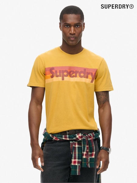 Superdry Oil Yellow Retro Stripe Logo 100% Cotton T-Shirt (790755) | £30