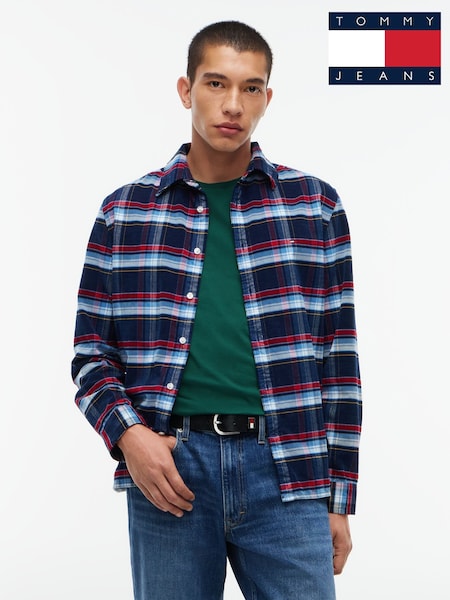 Dark Blue Check - Regular Tommy Jeans Regular Fit Pattern Dobby Corduroy Shirt