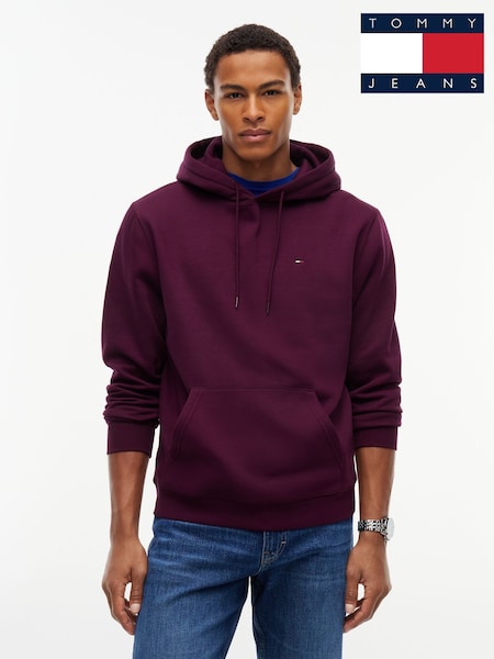 Red - Regular Tommy Jeans Flag Embroidery Fleece Drawstring Hoodie