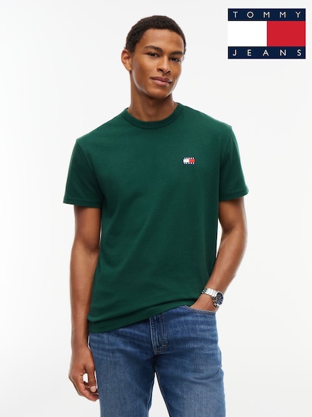 Dark Green - Regular Tommy Jeans Tonal Badge Crew Neck T-shirt