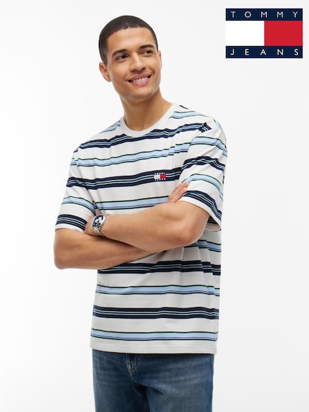 White - Regular Tommy Jeans Badge Stripe Oversized Jersey T-shirt