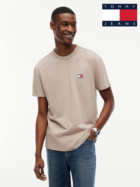 Beige - Regular Tommy Jeans Tonal Badge Crew Neck T-shirt