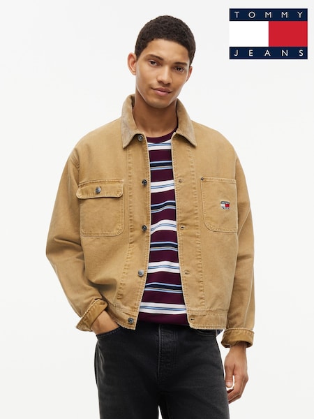 Brown - Regular Tommy Jeans Corduroy Collar Oversized Canvas Overshirt