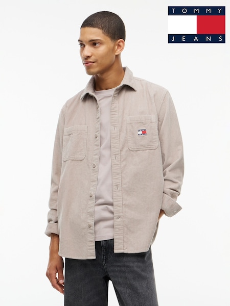 Cream - Regular Tommy Jeans Relaxed Fit Patch Pocket Corduroy Shirt