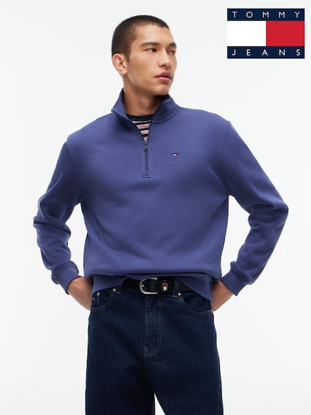 Blue - Regular Tommy Jeans Tommy Flag Quarter-zip Sweatshirt