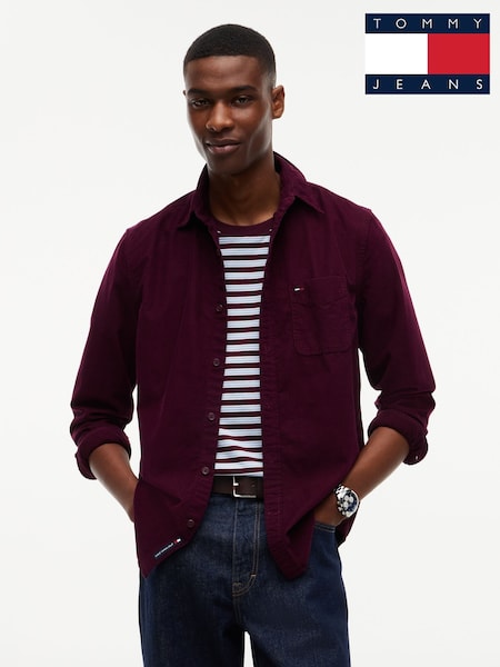 Red - Regular Tommy Jeans Regular Fit Button Down Corduroy Shirt