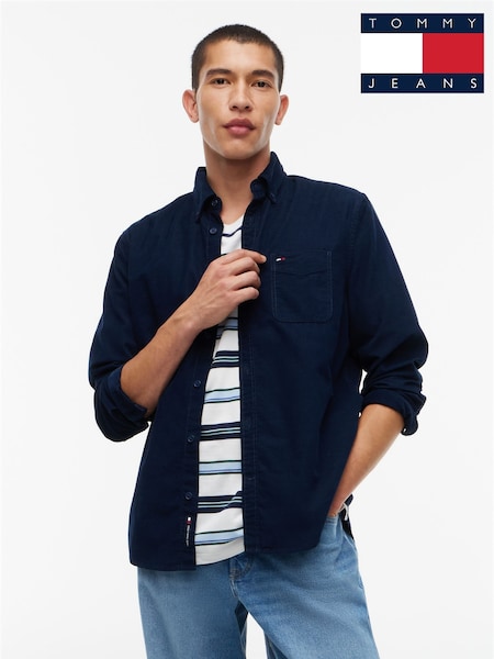 Blue - Regular Tommy Jeans Regular Fit Button Down Corduroy Shirt