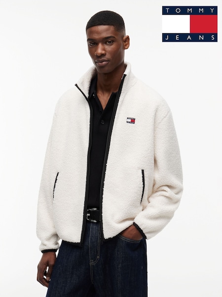 Cream - Regular Tommy Jeans Badge Teddy Relaxed Zip-thru Sweatshirt