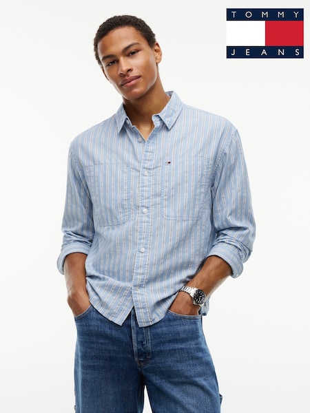 Blue - Regular Tommy Jeans Boxy Fit Stripe Dobby Shirt