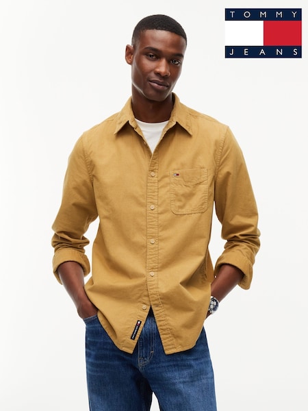 Brown - Regular Tommy Jeans Regular Fit Button Down Corduroy Shirt