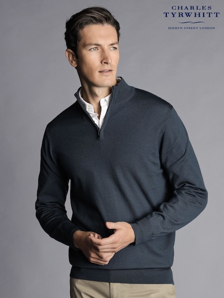 Charles Tyrwhitt Blue Merino Quarter Zip Jumper (792252) | £80