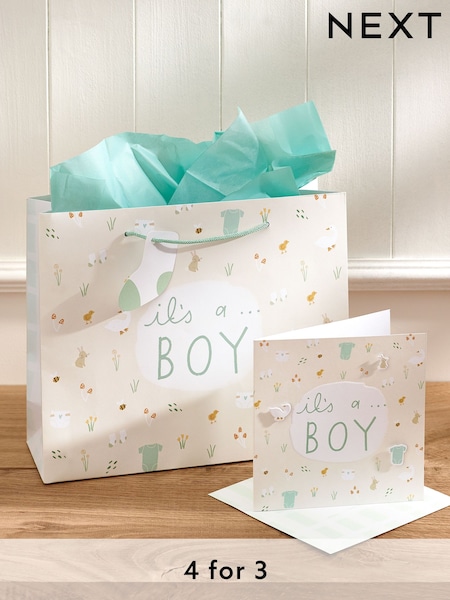 Soft Teal Baby Icons Gift Bag and Card Set (792292) | £4.50