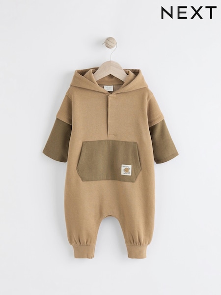 Khaki Green Sweat Hooded Baby Romper (792313) | £15 - £17
