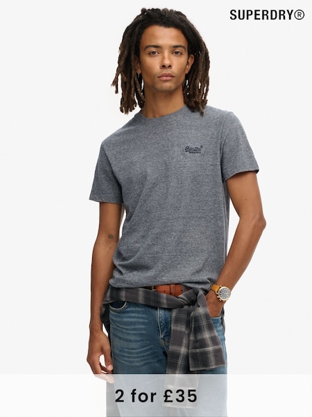 Superdry Eclipse Navy Grey Marl Essential Logo Embroidery T-Shirt (792989) | £20