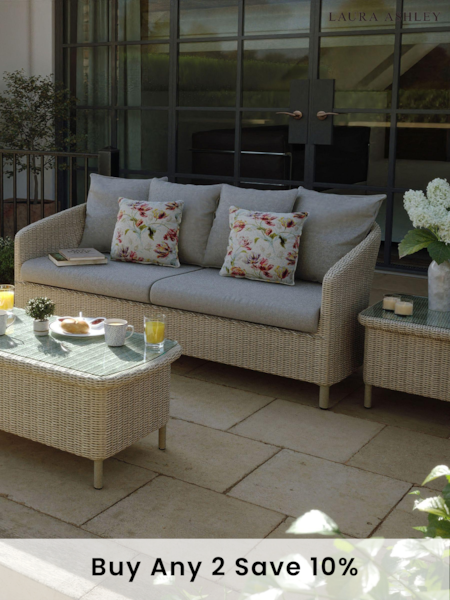 Laura Ashley White Garden Arley Rattan Lounging Sofa Set with Seat Cushions (793028) | £2,465