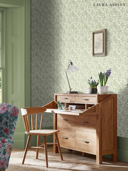 Laura Ashley Moss Green Louise A4 Wallpaper Sample (793059) | £1