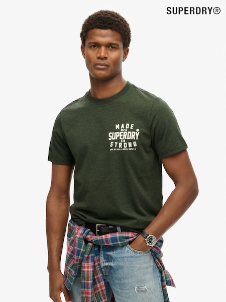 Superdry Dark Olive Marl Machined Goods Workwear T-Shirt (793149) | £30