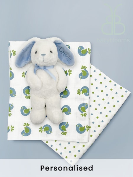 Babyblooms Personalised 100% Cotton Bunny With Muslin Wrap Gift Set (793203) | £34