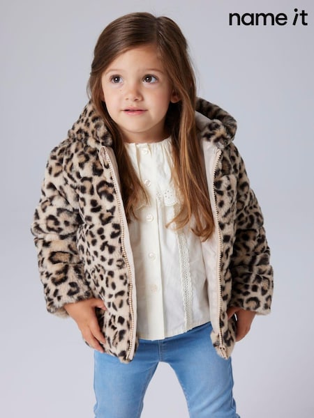Animal Print - Name It Faux Fur Leo Jacket With Hood